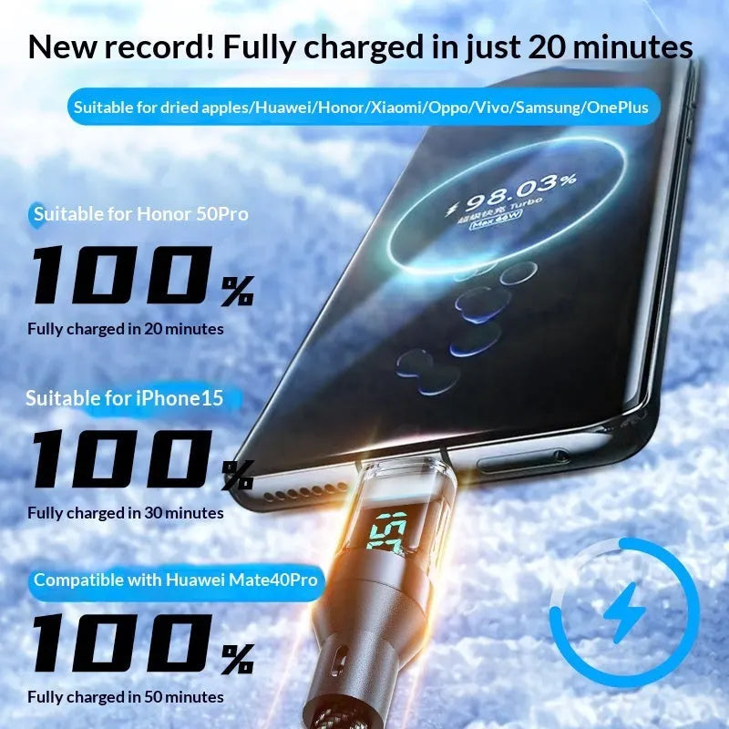 Smart digital display Type-C cable 240W super fast charging black nylon braided 1m 2m