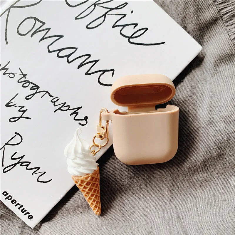 Silicone protective case with ice cream cone design for Apple AirPods 2 wireless headphones