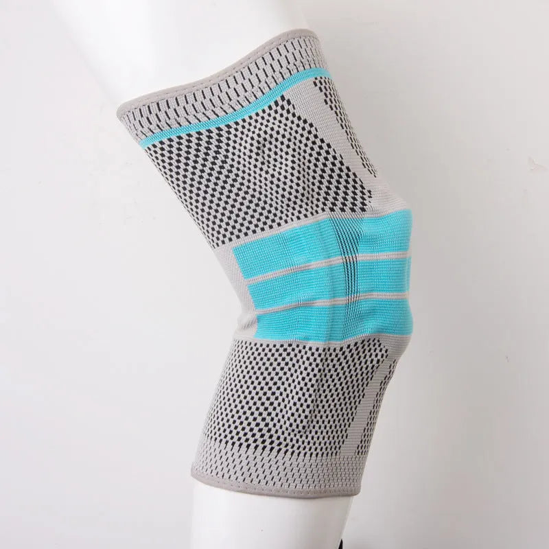 Sky blue silicone knee pad for sports on a neutral background