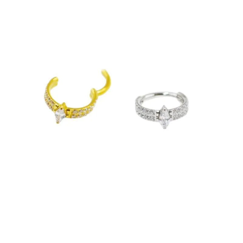 Titanium steel heart earrings with zircon stones in silver or gold colour measuring 1.2x8mm