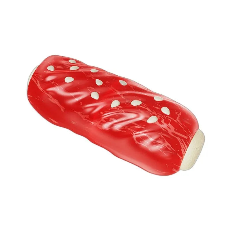 Primary colour plastic molar rod dog chew toy for dental cleaning and teething relief.
