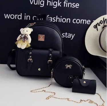 Floral three-piece bag set for women including backpack, shoulder bag and card bag in PU leather