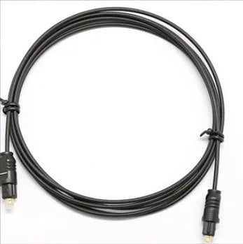 OD2.2 optical digital audio cable with TOSLINK connectors, showing slim black PVC jacket.