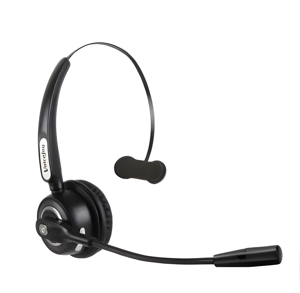 Bluetooth headset with microphone designed for truck drivers and office use, featuring noise-cancelling technology.