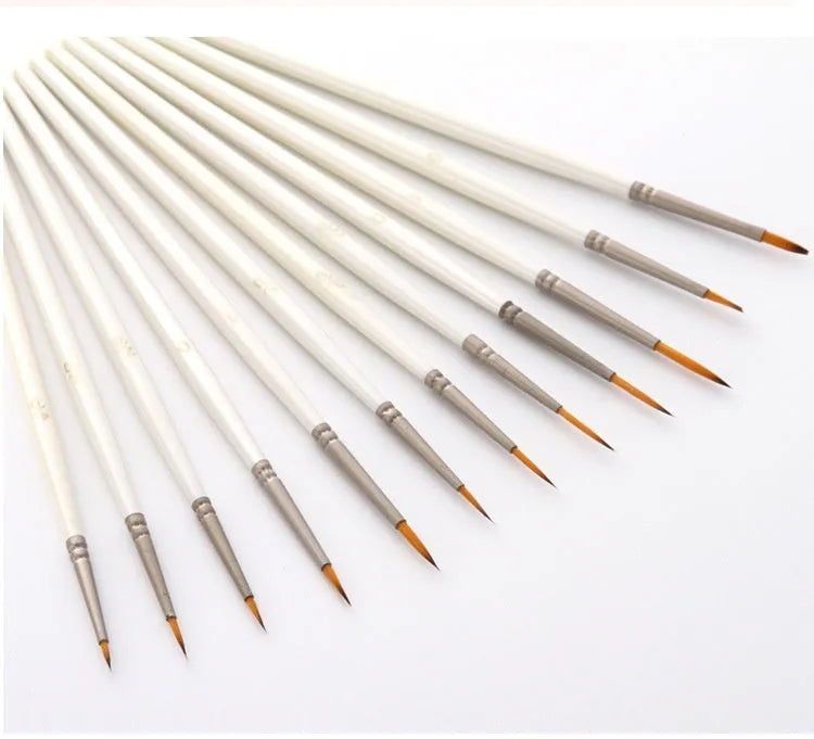 Pearl white 12-piece fluorescent marker brush set in a solid wood holder for watercolour and acrylic painting.