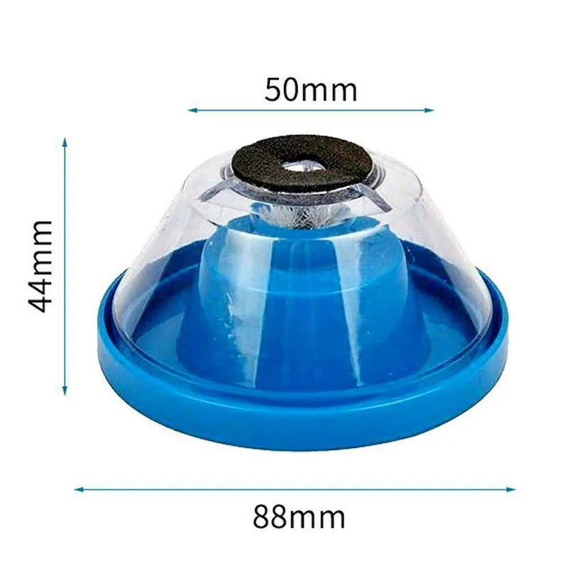 Blue bowl-shaped electric hammer dust cover for drilling, showing non-slip sponge and PVC gasket.