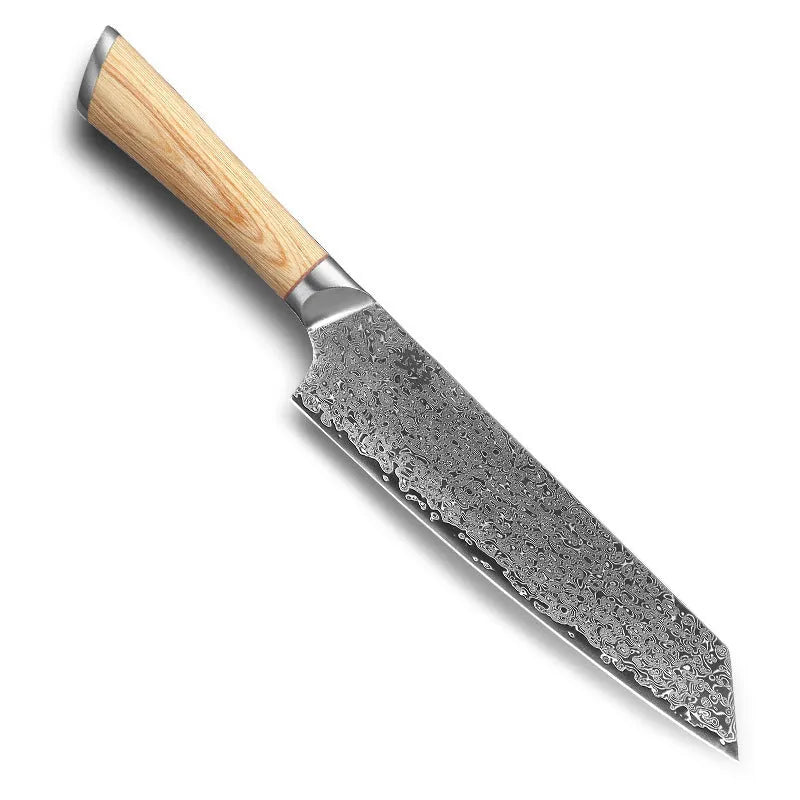 Damascus steel kitchen knife 8-piece set with V gold core and visible 67-layer patterning