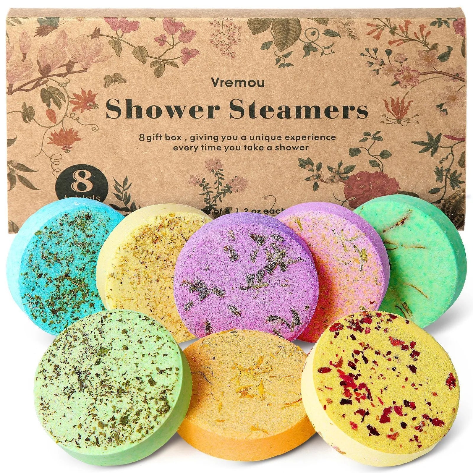 Round dry flower fragrance shower bath salts set 8 pieces 35g each with dried flowers
