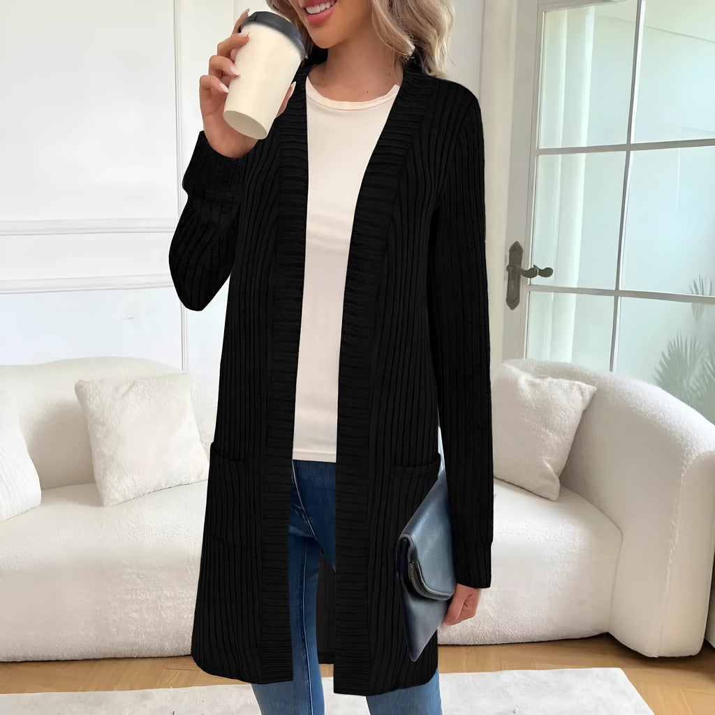 Long sleeve loose pocket knitted cardigan jacket in polyester available in sizes 1XL to 5XL