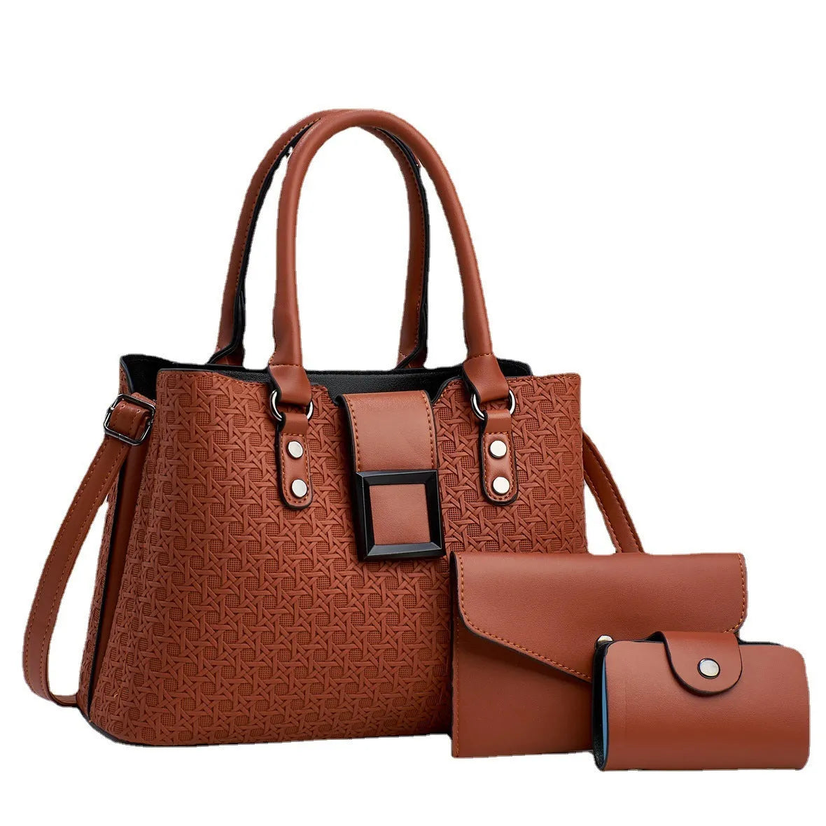 Three-piece women's crossbody bag set in seven colours with square vertical design and multiple compartments