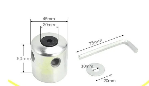 Silver Luzhu aluminium lawn mower grass head accessory with four light yellow trimmer lines and a wrench