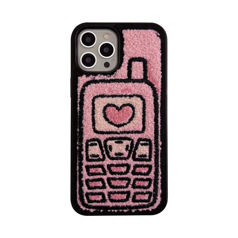 Pink TPU iPhone case with embroidered towel design for multiple models