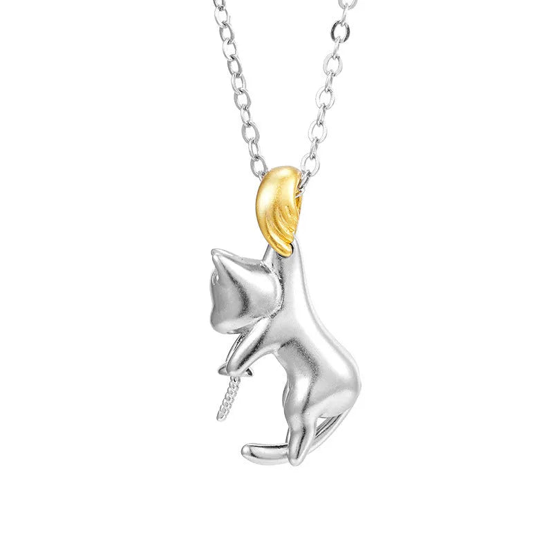 925 sterling silver clavicle chain necklace with cat charm and adjustable length