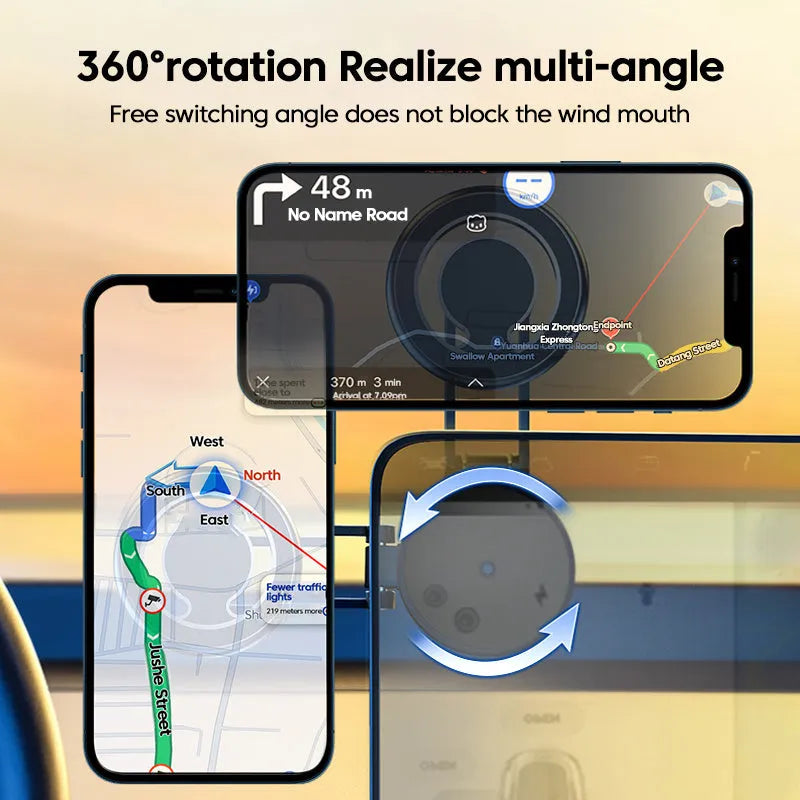Telescopic folding car phone holder with magnetic mount on car dashboard