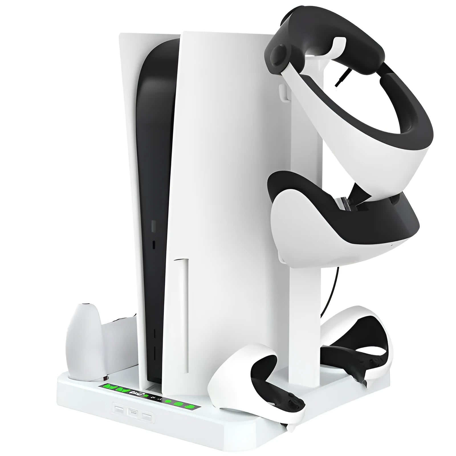 PS5 PSVR2 multifunctional cooling pad base with game disc and helmet storage rack in ABS material