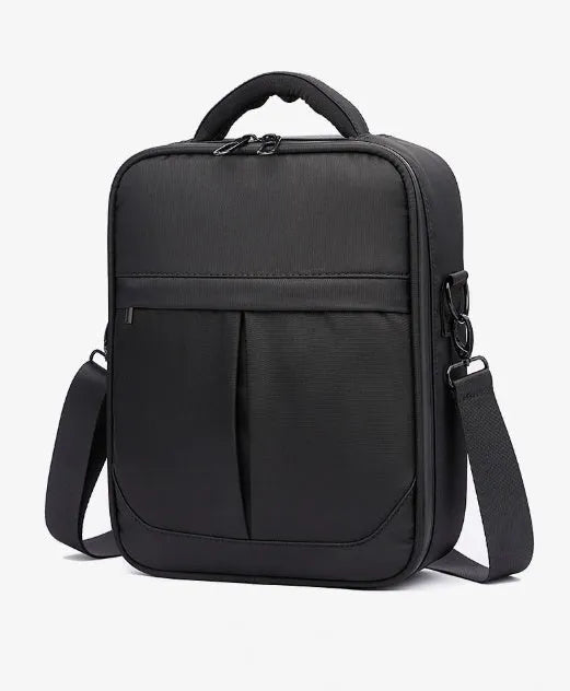 Black Oxford fabric men's messenger shoulder bag showing dimensions 24cm by 11cm by 31cm