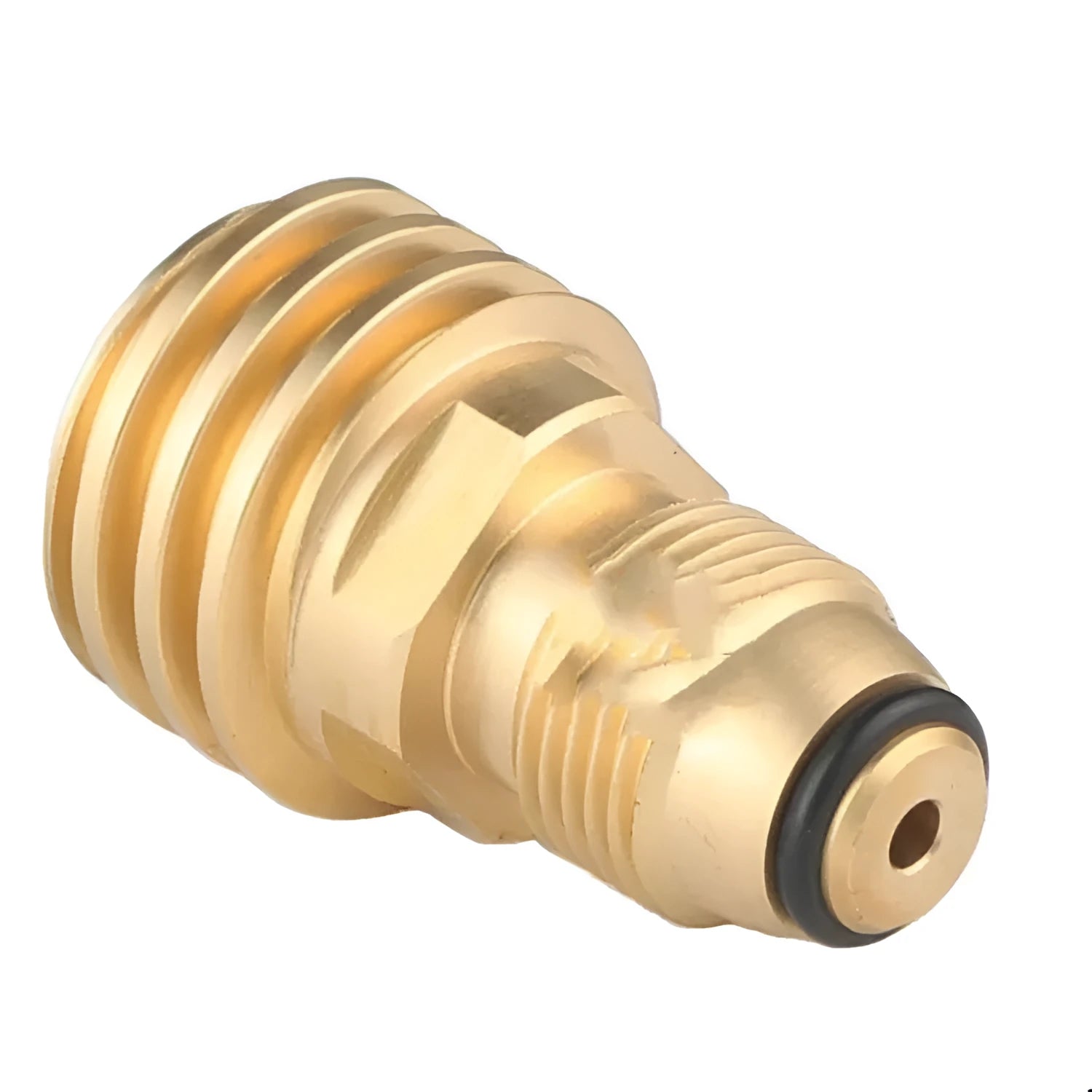 Brass gas brazier adapter with gold finish and 7mm external thread taper