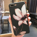 Embossed floral pattern TPU back cover case for iPhone in black and white.