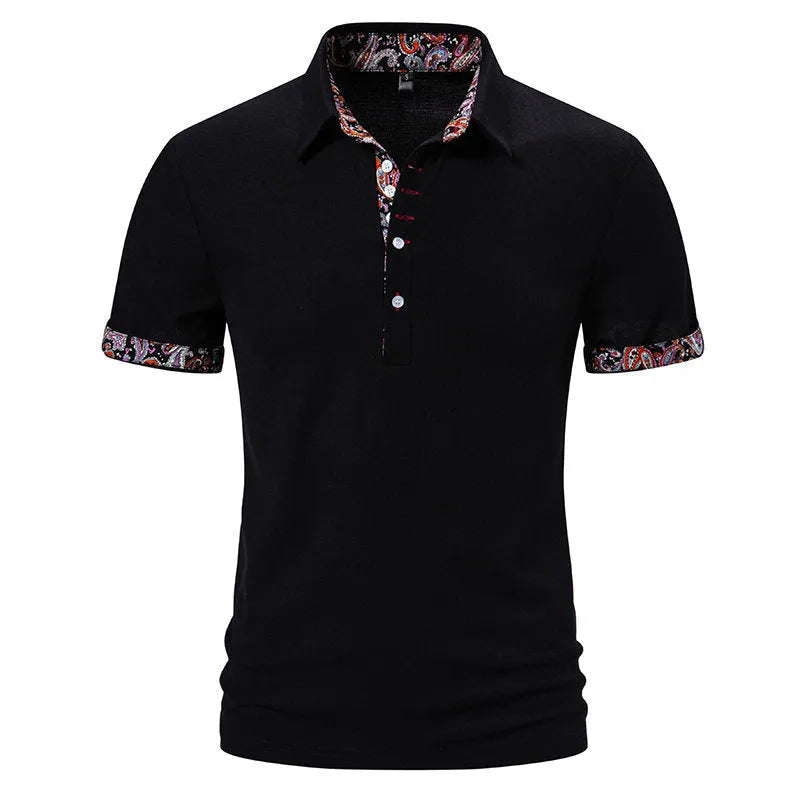 Men's cotton blend polo shirt with colour stitching and turnover neck collar in three colour options