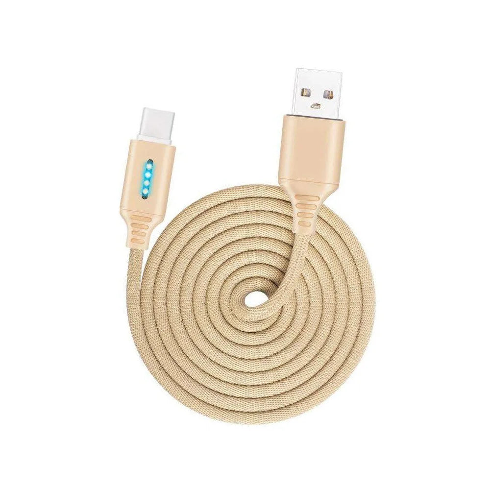Fabric braided USB charging cable with 1 metre length shown in black colour.
