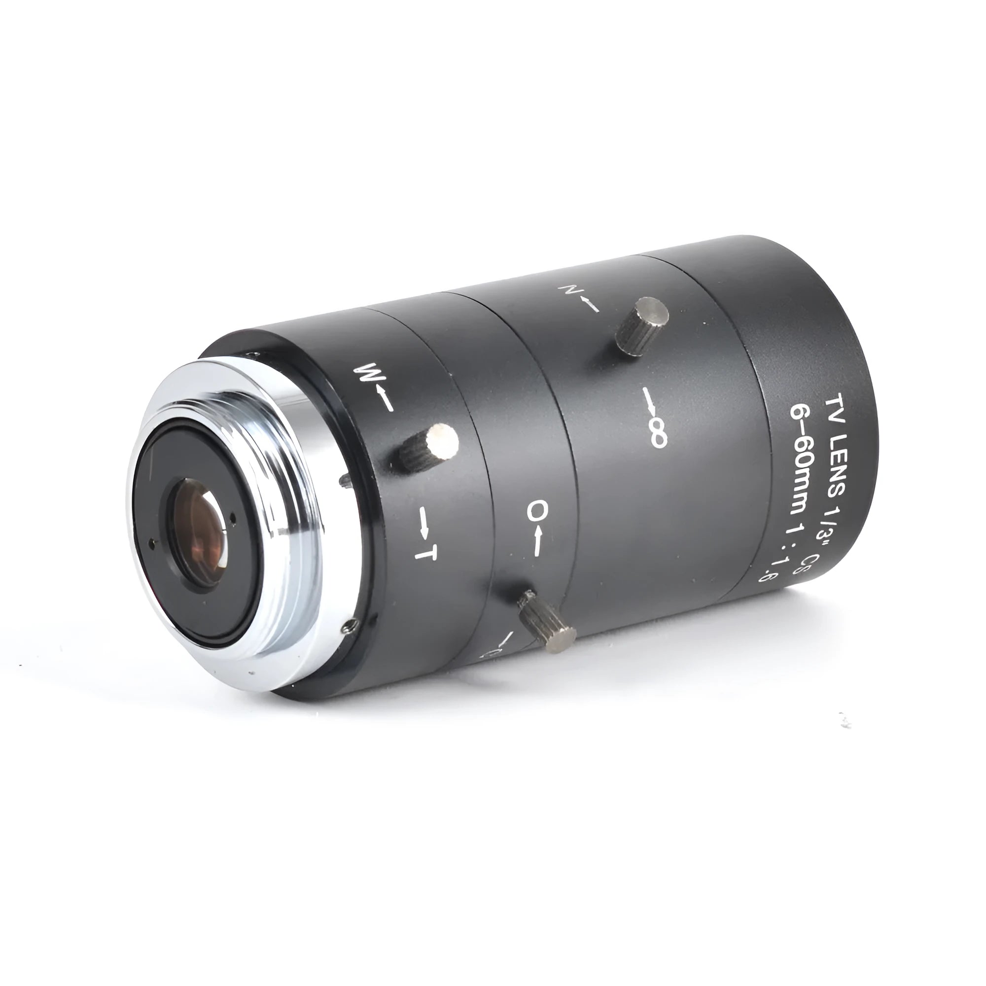 Black manual aperture CCTV camera lens with 6-60mm focal range and CS mount interface