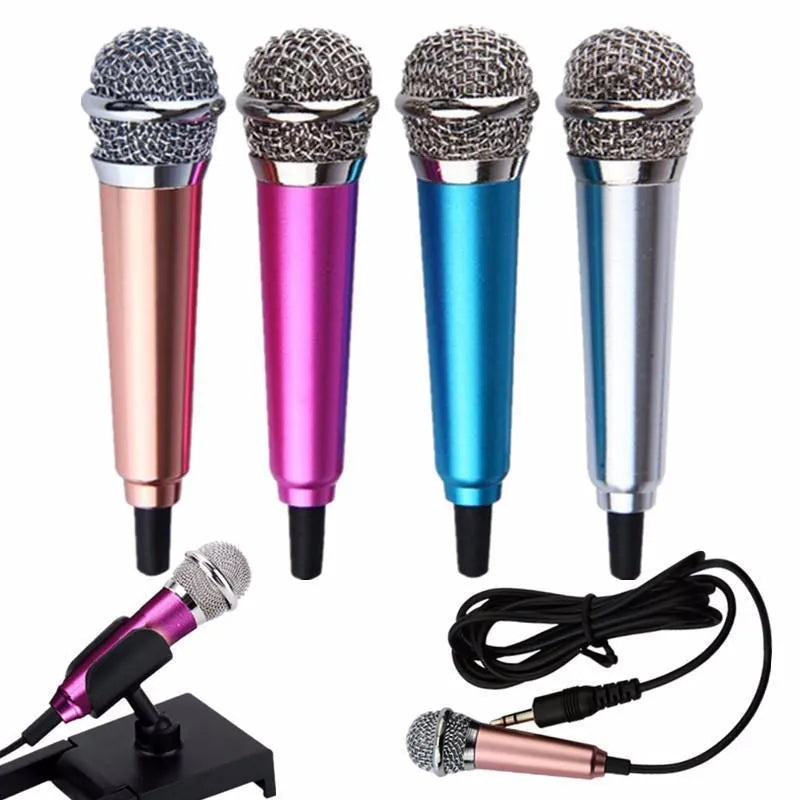 Blue metallic mini condenser karaoke microphone with 3.5mm plug for Android phones.