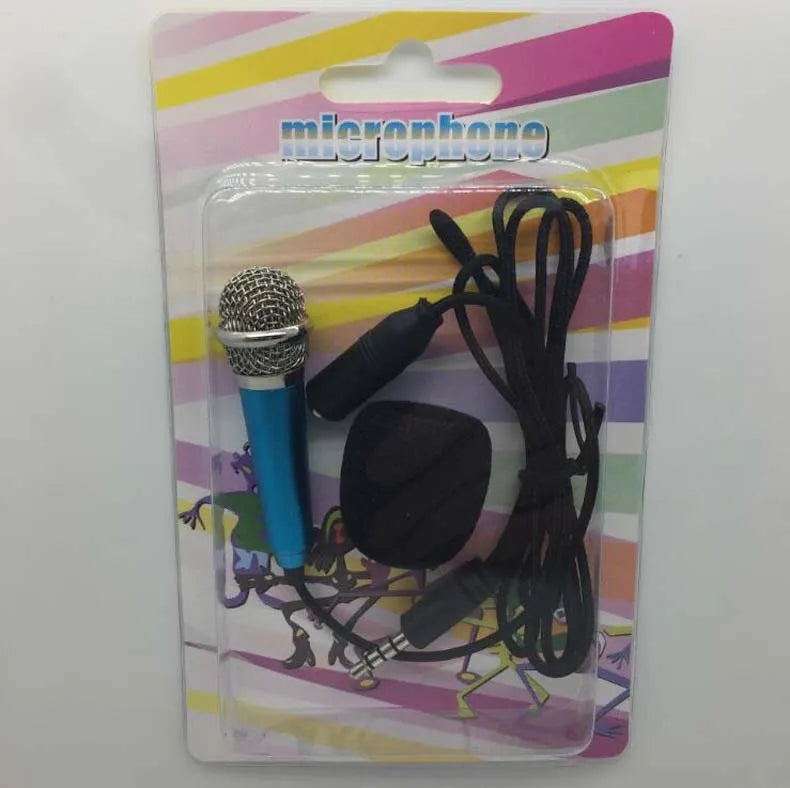 Blue metallic mini condenser karaoke microphone with 3.5mm plug for Android phones.