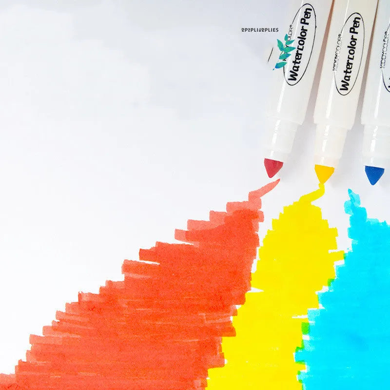 A set of children's washable watercolour pens with large plastic barrels, showing bright colours.
