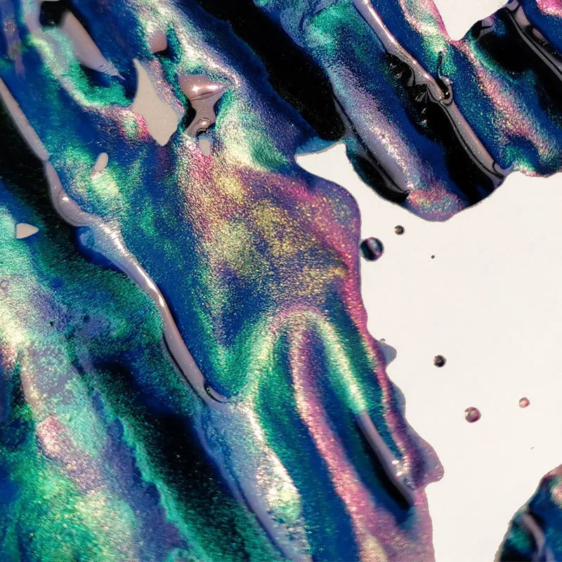 Gradient colour fountain pen ink with gold powder particles in Red Tide and Truffle colours