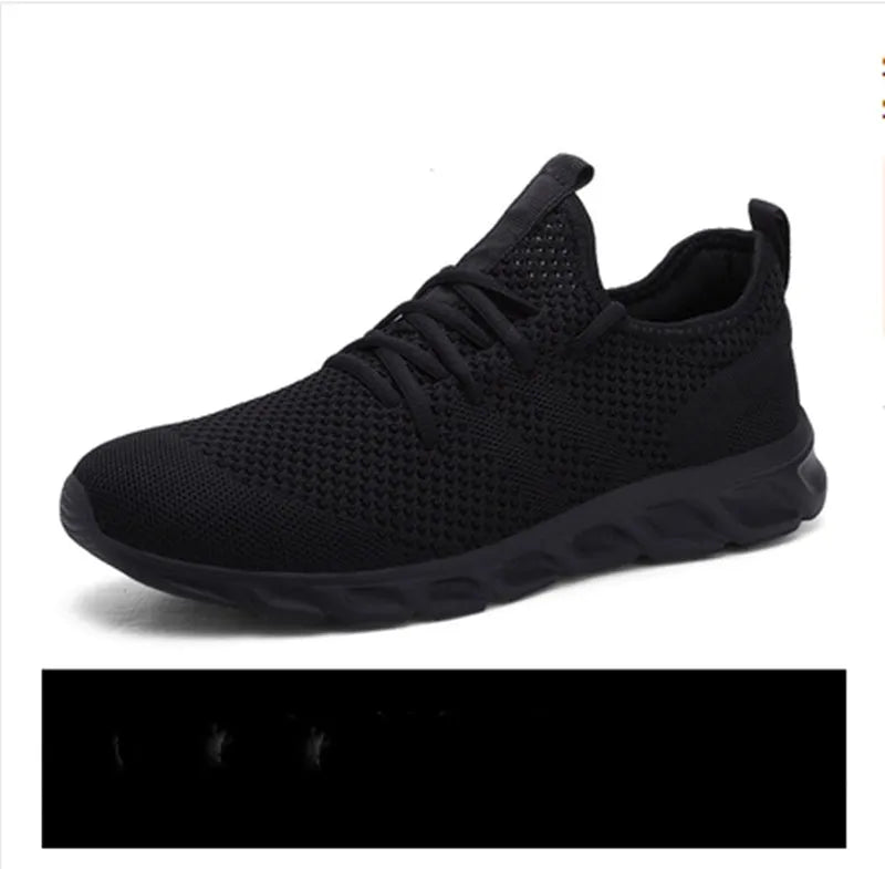 Men's black and white breathable mesh sport shoes with lace-up closure and round toe design