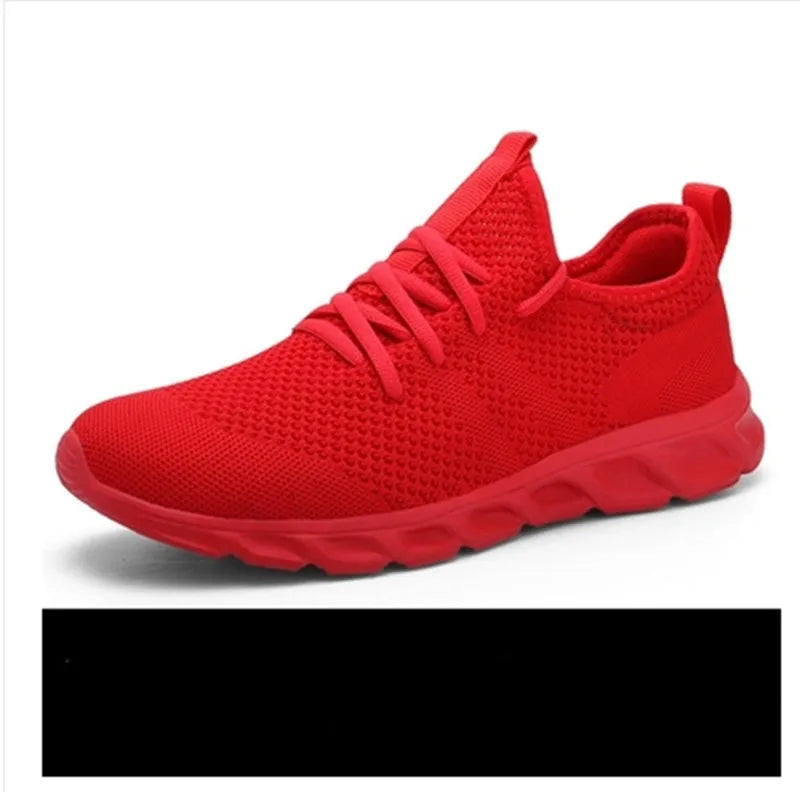 Men's black and white breathable mesh sport shoes with lace-up closure and round toe design