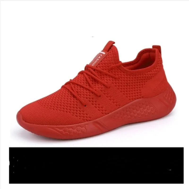 Men's black and white breathable mesh sport shoes with lace-up closure and round toe design