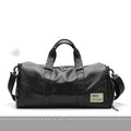Large black waterproof PU leather sports training bag with multiple internal pockets and single strap