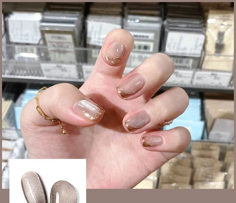 Milk Tea Crystal Stone Cat Eye Nail Polish 10ml bottle with magnetic shimmer effect in multiple colours