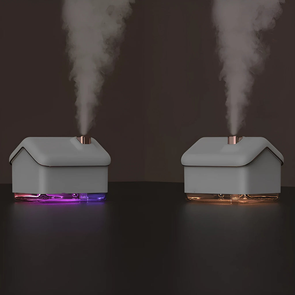 White igloo-shaped ultrasonic humidifier and essential oil diffuser with LED light on a desk.