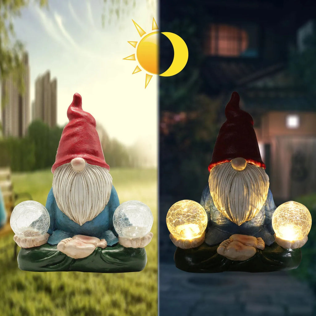 Solar LED resin dwarf doll garden ornament with faceless old man design