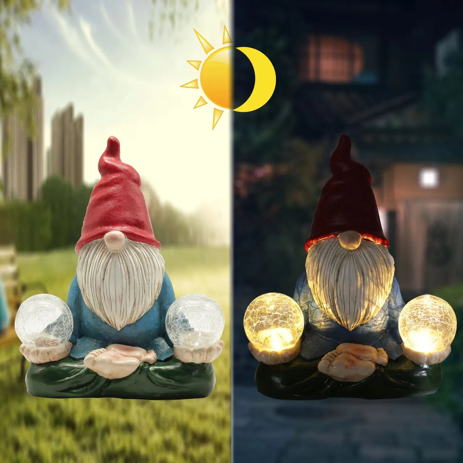 Solar LED resin dwarf doll garden ornament with faceless old man design