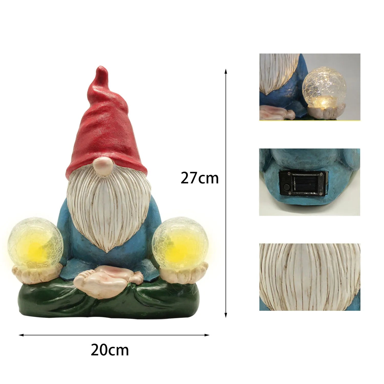 Solar LED resin dwarf doll garden ornament with faceless old man design
