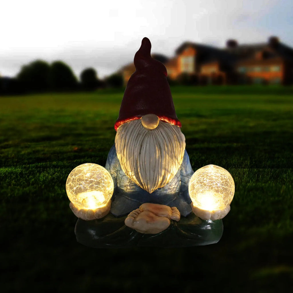 Solar LED resin dwarf doll garden ornament with faceless old man design