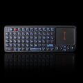 Black wireless mini keyboard with touch screen and backlit keys measuring 151×59×12.5mm