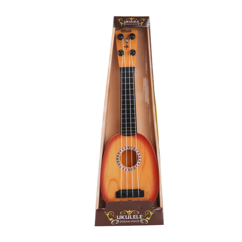 Retro guitar toy simulation ukulele for children measuring 38cm high in colour box packaging