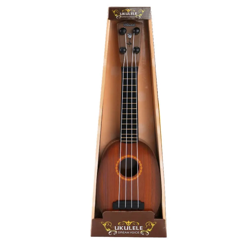 Retro guitar toy simulation ukulele for children measuring 38cm high in colour box packaging