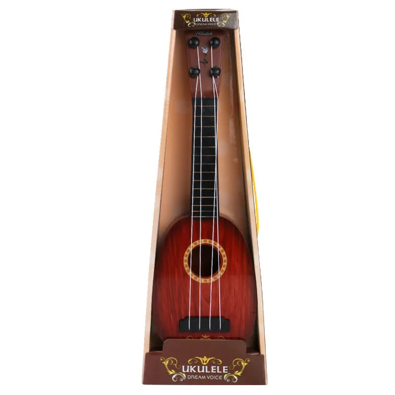 Retro guitar toy simulation ukulele for children measuring 38cm high in colour box packaging