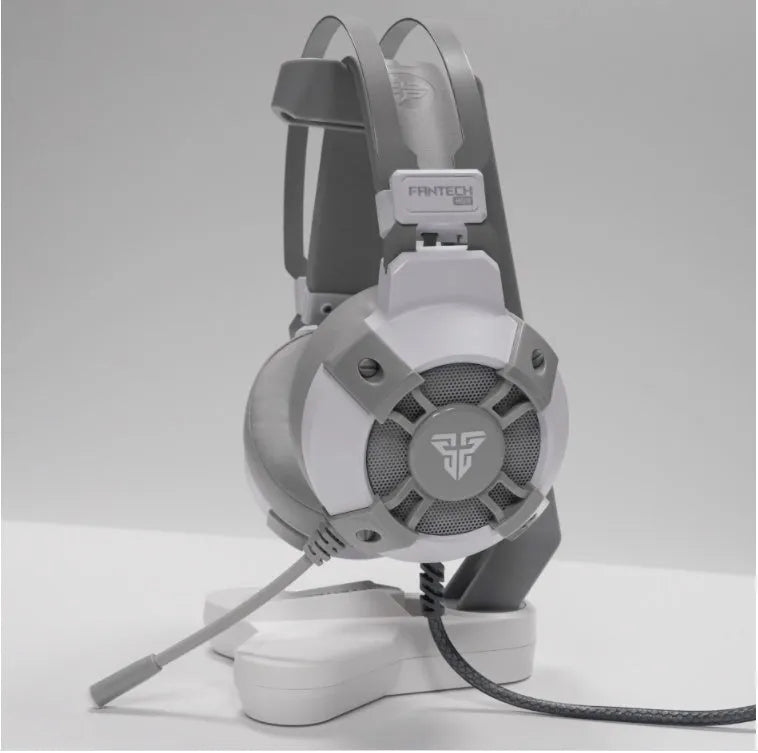 Black FANTECH HG11 gaming headset with RGB lights on earcups and a USB cable with inline remote