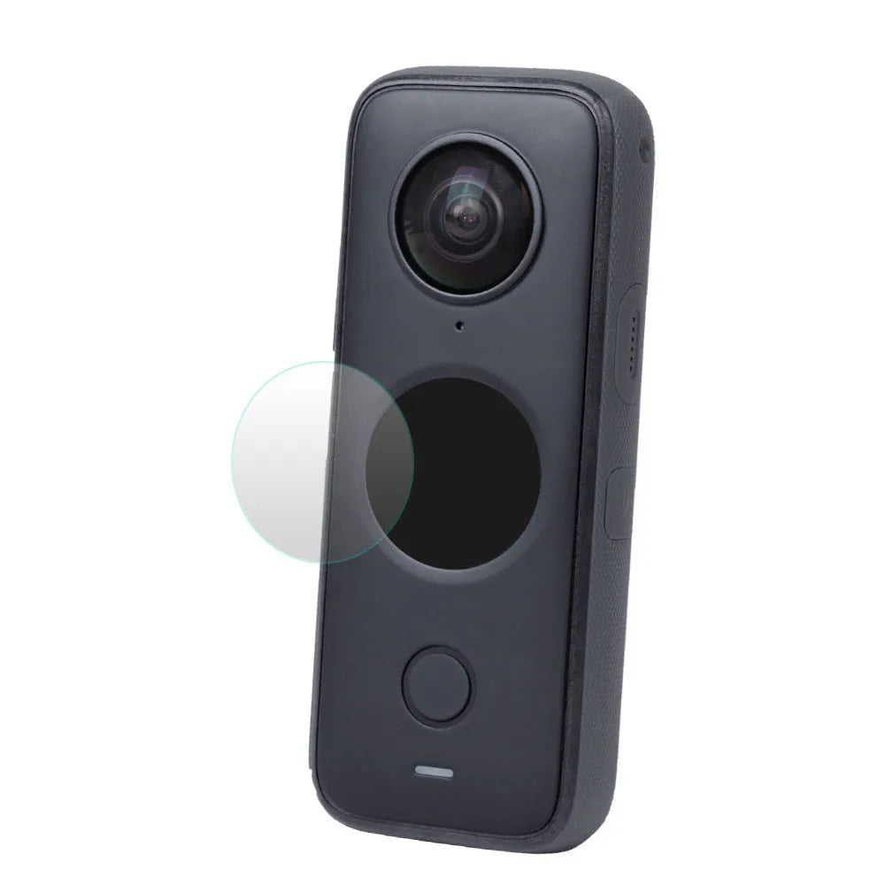 Black tempered glass screen protector for Insta360 ONE X2 camera lens with 97mm by 64mm dimensions.