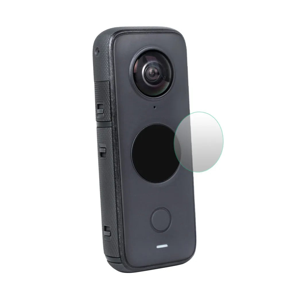 Black tempered glass screen protector for Insta360 ONE X2 camera lens with 97mm by 64mm dimensions.