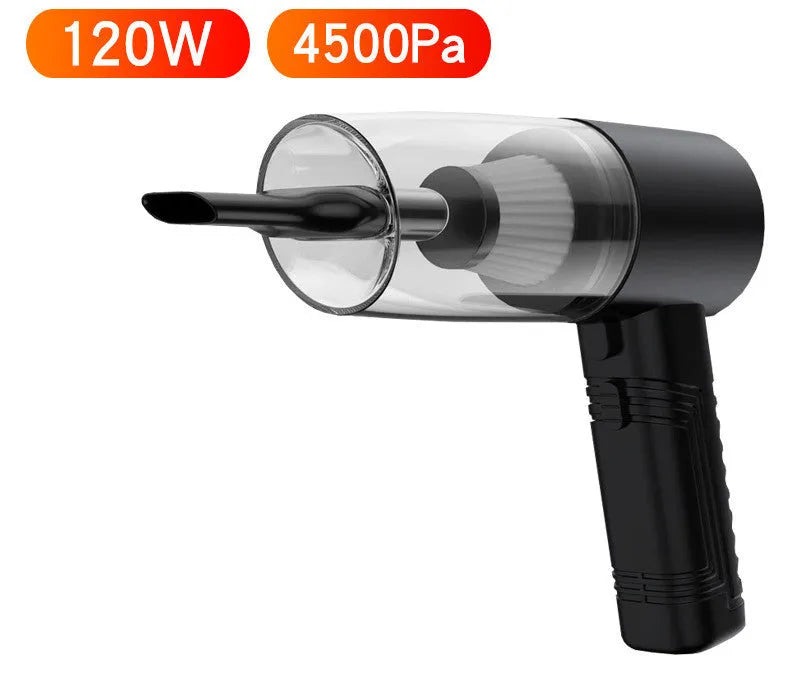 Black handheld car vacuum cleaner with accessories on 5 metre cord for 12V vehicle and home use