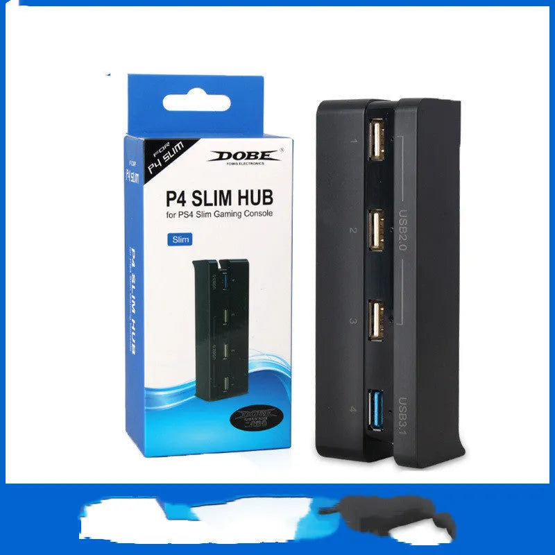 Black PS4 Slim USB hub extender with 2.0 and 3.0 ports for PlayStation 4 console