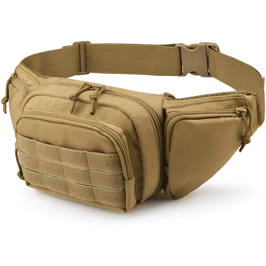 Tactical multifunctional waist bag with adjustable webbing belt in black colour