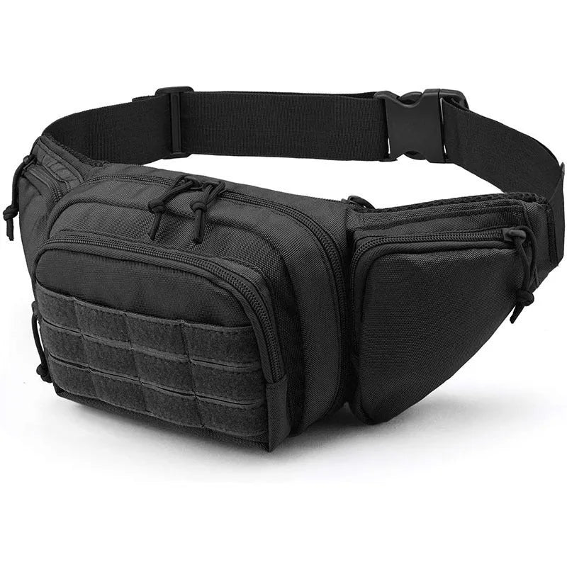 Tactical multifunctional waist bag with adjustable webbing belt in black colour